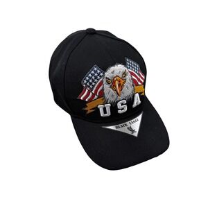 Black Eagle USA Patriotic Bald Eagle American Flag Baseball Hat Black Adjustable